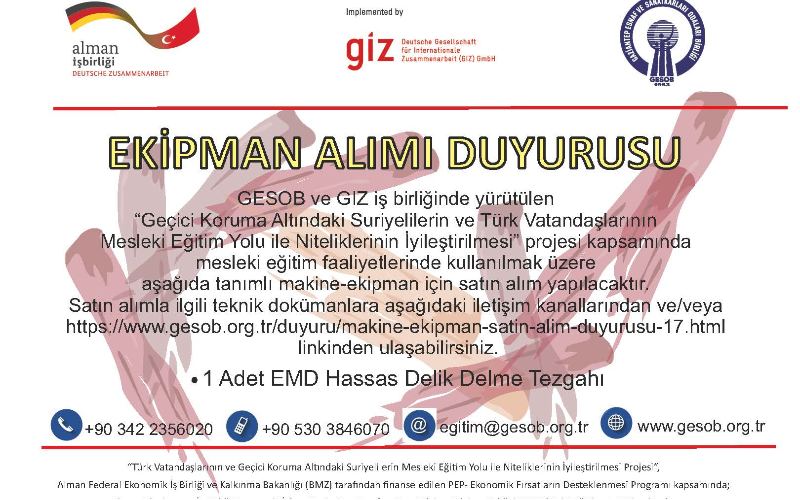 Makine-Ekipman Satın Alım Duyurusu